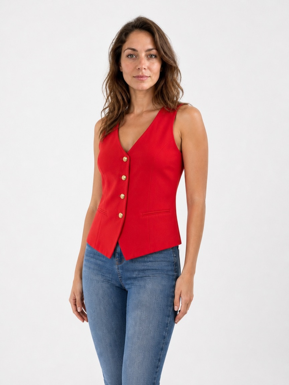 Patrick Petite 100% silk red sleeveless vest / waistcoat – Size 6.